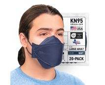 BNX 20-Pack KN95 Face Masks, Disposable Particulate KN95 Mask Made in USA, Tri-Fold Cup/Fish Style, Navy