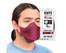 BNX 20-Pack KN95 Face Masks, Disposable Particulate KN95 Mask Made in USA, Tri-Fold Cup/Fish Style, Red