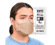 BNX 20-Pack KN95 Face Masks, Disposable Particulate KN95 Mask Made in USA, Tri-Fold Cup/Fish Style, Tan