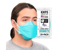 BNX 20-Pack KN95 Face Masks, Disposable Particulate KN95 Mask Made in USA, Tri-Fold Cup/Fish Style, Teal