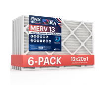 BNX TruFilter 12x20x1 Air Filter MERV 13 (6-Pack) - MADE IN USA - Electrostatic Pleated Air Conditioner HVAC AC Furnace Filters for Allergies, Pollen, Mold, Bacteria, Smoke, Allergen, MPR 1900 FPR 10