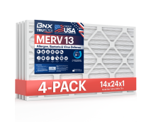 BNX TruFilter 14x24x1 Air Filter MERV 13 (4-Pack) - MADE IN USA - Electrostatic Pleated Air Conditioner HVAC AC Furnace Filters for Allergies, Pollen, Mold, Bacteria, Smoke, Allergen, MPR 1900 FPR 10