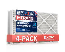 BNX TruFilter 12x20x1 Air Filter MERV 13 (4-Pack) - MADE IN USA - Electrostatic Pleated Air Conditioner HVAC AC Furnace Filters for Allergies, Pollen, Mold, Bacteria, Smoke, Allergen, MPR 1900 FPR 10