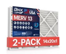 BNX 14x20x1 MERV 13 Pleated Air Filter - Made in USA - Electrostatic Charged HVAC AC Furnace Filters - Removes Pollen, Mold, Bacteria, Smoke (2 Pack)