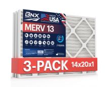 BNX 14x20x1 MERV 13 Pleated Air Filter - Made in USA - Electrostatic Charged HVAC AC Furnace Filters - Removes Pollen, Mold, Bacteria, Smoke (3 Pack)