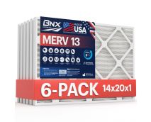 BNX 14x20x1 MERV 13 Pleated Air Filter - Made in USA - Electrostatic Charged HVAC AC Furnace Filters - Removes Pollen, Mold, Bacteria, Smoke (6 Pack)