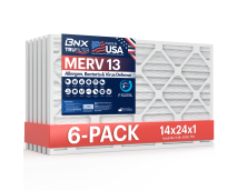 BNX TruFilter 14x24x1 Air Filter MERV 13 (6-Pack) - MADE IN USA - Electrostatic Pleated Air Conditioner HVAC AC Furnace Filters for Allergies, Pollen, Mold, Bacteria, Smoke, Allergen, MPR 1900 FPR 10