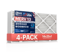 BNX TruFilter 14x25x1 MERV 13 Pleated Air Filter - Made in USA - Electrostatic Charged HVAC AC Furnace Filters - Removes Pollen, Mold, Bacteria, Smoke (4 Pack)