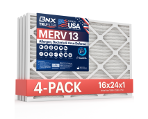 BNX TruFilter 16x24x1 Air Filter MERV 13 (4-Pack) - MADE IN USA - Electrostatic Pleated Air Conditioner HVAC AC Furnace Filters for Allergies, Pollen, Mold, Bacteria, Smoke, Allergen, MPR 1900 FPR 10