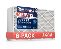 BNX TruFilter 16x24x1 Air Filter MERV 13 (6-Pack) - MADE IN USA - Electrostatic Pleated Air Conditioner HVAC AC Furnace Filters for Allergies, Pollen, Mold, Bacteria, Smoke, Allergen, MPR 1900 FPR 10