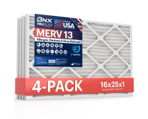 BNX TruFilter 16x25x1 Air Filter MERV 13 (4-Pack) - MADE IN USA - Electrostatic Pleated Air Conditioner HVAC AC Furnace Filters for Allergies, Pollen, Mold, Bacteria, Smoke, Allergen, MPR 1900 FPR 10