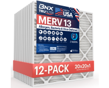BNX TruFilter 20x20x1 Air Filter MERV 13 (12-Pack) - MADE IN USA - Electrostatic Pleated Air Conditioner HVAC AC Furnace Filters for Allergies, Pollen, Mold, Bacteria, Smoke, Allergen, MPR 1900 FPR 10