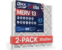BNX 20x20x1 MERV 13 Pleated Air Filter - Made in USA - Electrostatic Charged HVAC AC Furnace Filters - Removes Pollen, Mold, Bacteria, Smoke (2 Pack)