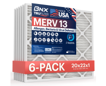 BNX TruFilter 20x22x1 Air Filter MERV 13 (6-Pack) - MADE IN USA - Electrostatic Pleated Air Conditioner HVAC AC Furnace Filters for Allergies, Pollen, Mold, Bacteria, Smoke, Allergen, MPR 1900 FPR 10