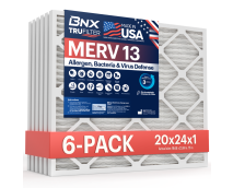 BNX TruFilter 20x24x1 Air Filter MERV 13 (6-Pack) - MADE IN USA - Electrostatic Pleated Air Conditioner HVAC AC Furnace Filters for Allergies, Pollen, Mold, Bacteria, Smoke, Allergen, MPR 1900 FPR 10