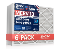 BNX TruFilter 20x25x1 MERV 13 Pleated Air Filter - Made in USA - Electrostatic Charged HVAC AC Furnace Filters - Removes Pollen, Mold, Bacteria, Smoke (6 Pack)