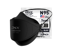 BNX N95 Mask Black NIOSH Certified MADE IN USA Particulate Respirator Protective Face Mask, Tri-Fold Cup/Fish Style, (20-Pack, Approval Number TC-84A-9362 / Model F95B) (Headband) Black
