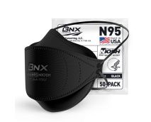 BNX N95 Mask Black NIOSH Certified MADE IN USA Particulate Respirator Protective Face Mask, Tri-Fold Cup/Fish Style, (50-Pack, Approval Number TC-84A-9362 / Model F95B) (Headband) Black