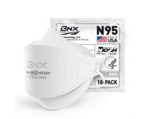 BNX N95 Mask NIOSH Certified MADE IN USA Particulate Respirator Protective Face Mask, Tri-Fold Cup/Fish Style, (10-Pack, Approval Number TC-84A-9362 / Model F95W) White