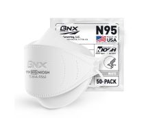 BNX N95 Mask NIOSH Certified MADE IN USA Particulate Respirator Protective Face Mask, Tri-Fold Cup/Fish Style, (50-Pack, Approval Number TC-84A-9362 / Model F95W) White