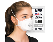 BNX N95 Mask NIOSH Certified MADE IN USA Particulate Respirator Protective Face Mask, Tri-Fold Cup/Fish Style, (50-Pack, Approval Number TC-84A-9362 / Model F95W) White