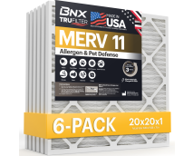 BNX TruFilter 20x20x1 Air Filter MERV 11 (6-Pack) - MADE IN USA - Allergen Defense Electrostatic Pleated Air Conditioner HVAC AC Furnace Filters for Allergies, Dust, Pet, Smoke, Allergy MPR 1200 FPR 7